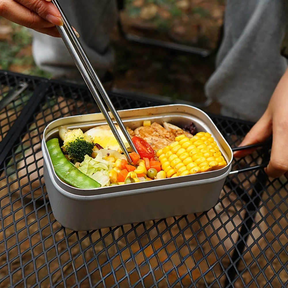 Camp Cooking Set - ชุดอุปกรณ์บนโต๊ะอาหารน้ำหนักเบา ชุดเครื่องครัวสำหรับตั้งแคมป์ กล่องอาหารกลางวัน หม้อหุงต้ม อุปกรณ์ปิกนิก ชุดช้อนส้อมกลางแจ้ง