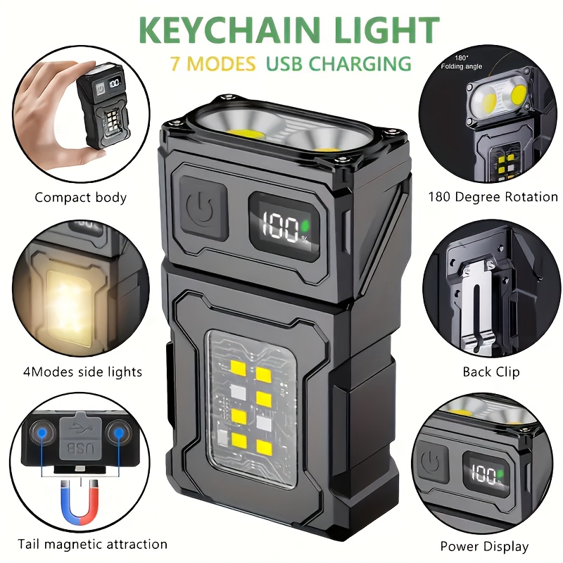 Outdoor Camping Glamping - ไฟฉายพกพา LED แบบชาร์จไฟได้ขนาดเล็ก ไฟฉาย COB ด้านข้างแบบพกพาพร้อมคลิปหนีบ