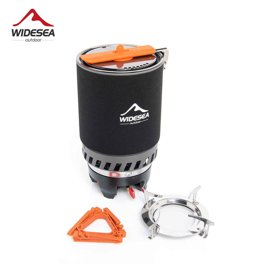 Camp Cooking Set - ชุดอุปกรณ์ทำอาหารสำหรับตั้งแคมป์ Widesea พร้อมเครื่องแลกเปลี่ยนความร้อน เตาแก๊สกลางแจ้ง ชุดหม้อสำหรับนักท่องเที่ยว ชุดถ้วย