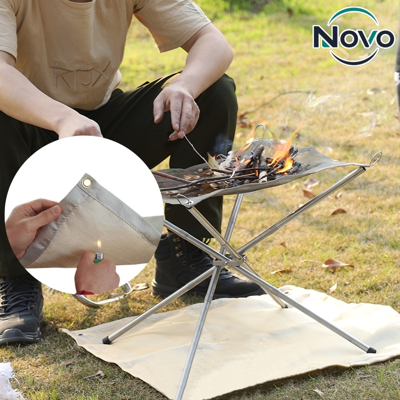 Outdoor Camping Fireplace - แผ่นรองกันไฟสำหรับตั้งแคมป์กลางแจ้ง แผ่นกันไฟสำหรับเตาไฟ บาร์บีคิว เตาผิง ป้องกันความร้อน ป้องกันพื้น