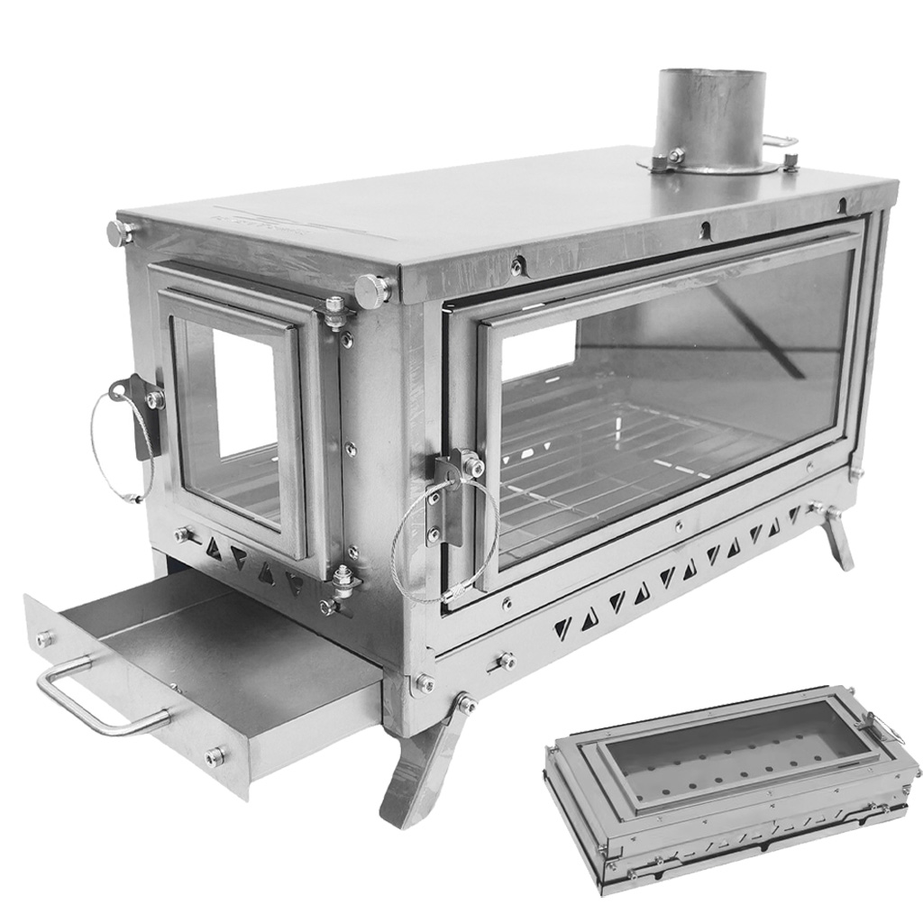 Outdoor Camping Fireplace - เตาเต็นท์ไทเทเนียม DANCHEL T3, เตาเผาไม้แบบพับได้, เตาผิงสำหรับตั้งแคมป์น้ำหนักเบาพิเศษ, เตาเต็นท์พร้อมท่อปล่องควันและหน้าต่างขนาดใหญ่