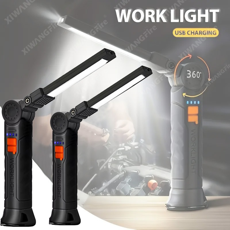 Outdoor Camping Glamping - ไฟฉาย LED แบบชาร์จไฟได้พร้อมแม่เหล็กและตะขอ, กันน้ำสำหรับงานรักษาความปลอดภัยในสถานที่ทำงาน ทำงานกลางคืน ตั้งแคมป์กลางแจ้ง