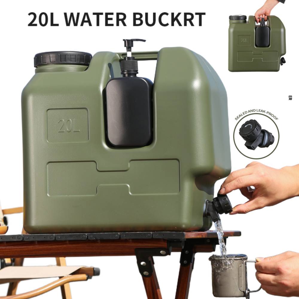 Outdoor Camping Water Jug - เหยือกน้ำพกพาขนาด 15/20 ลิตร พร้อมก๊อกน้ำและที่จ่ายสบู่ ถังเก็บน้ำปลอดสาร BPA