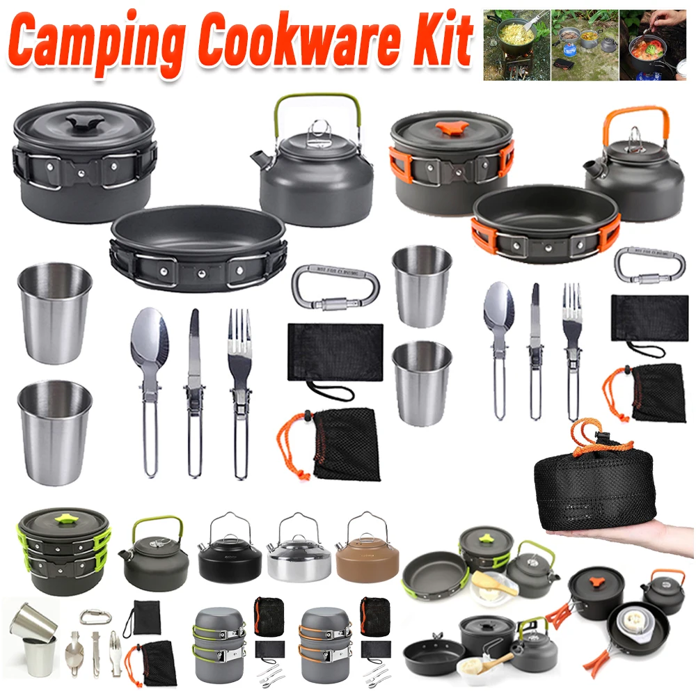 Camp Cooking Set - ชุดเครื่องครัวสำหรับตั้งแคมป์ กาต้มน้ำ หม้อ กระทะ ชุดเครื่องครัวแบบพกพา น้ำหนักเบา